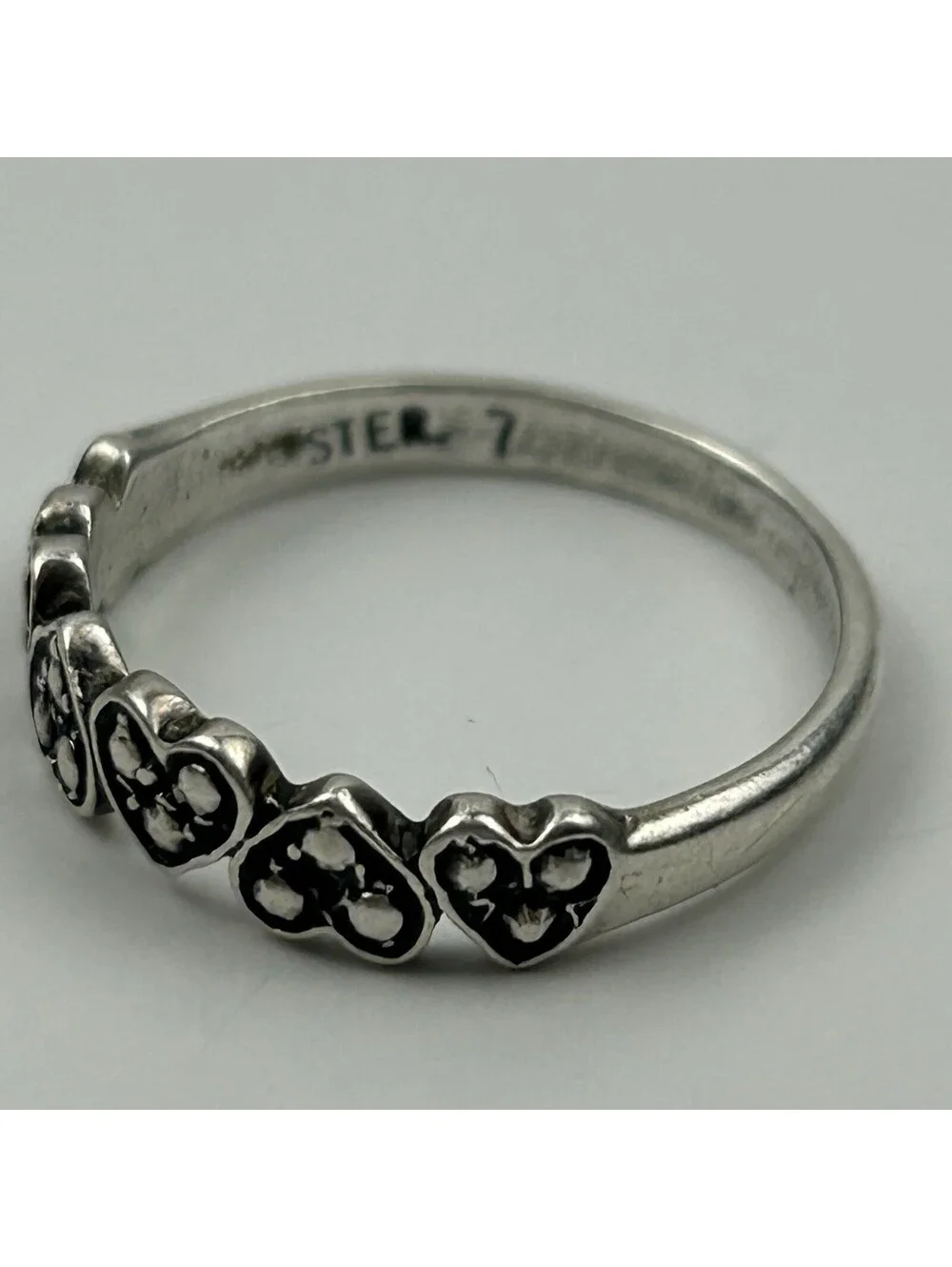 Boho Sterling Silver Multi Heart Stack Ring Size 6.5 Vintage Marcasite READ #111